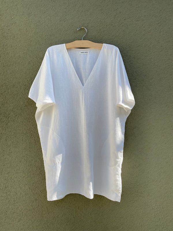 OCTOBER SAMPLE SALE - Short v neck dress - White Linen