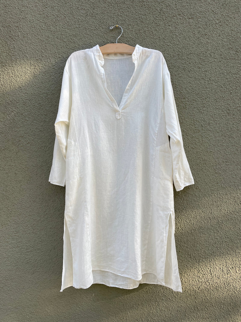 OCTOBER SAMPLE SALE - Long sleeve caftan shirt - White Linen
