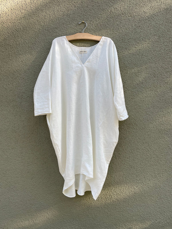 OCTOBER SAMPLE SALE Long sleeve cocoon Dress -White Linen